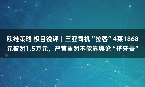欧维策略 极目锐评丨三亚司机“拉客”4菜1868元被罚1.5万元，严管重罚不能靠舆论“挤牙膏”